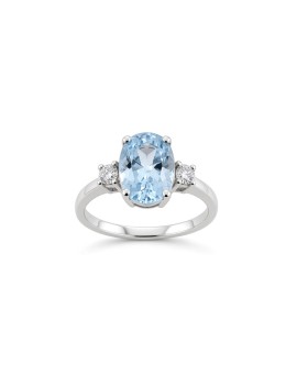 Budapest: Anillo Trilogía Aguamarina Oval y Diamantes Oro Blanco 18k