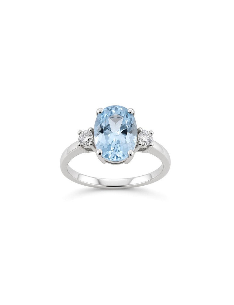 Budapest: Anillo Trilogía Aguamarina Oval y Diamantes Oro Blanco 18k