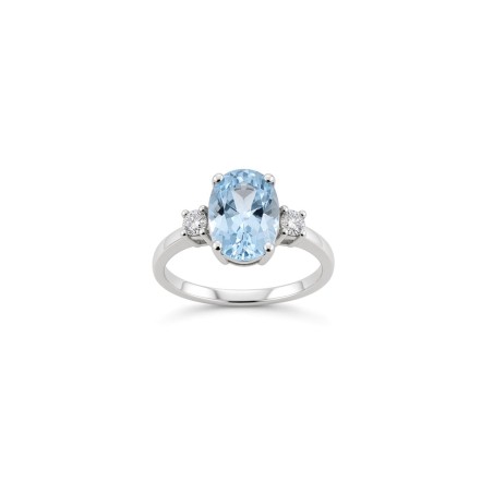 Budapest: Anillo Trilogía Aguamarina Oval y Diamantes Oro Blanco 18k