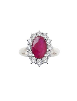 Anillo Victoria Rubí Oval y Diamantes en Oro Blanco 18k · Marga Mira