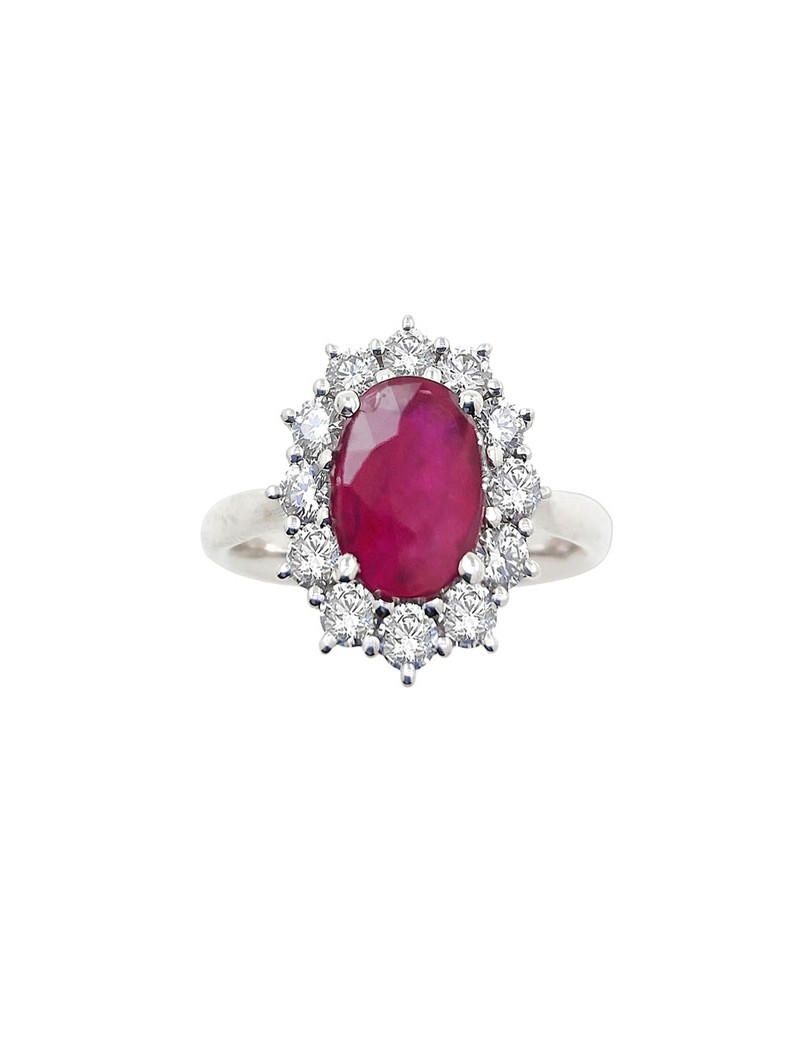 Anillo Victoria Rubí Oval y Diamantes en Oro Blanco 18k · Marga Mira