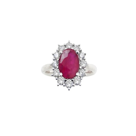 Anillo Victoria Rubí Oval y Diamantes en Oro Blanco 18k · Marga Mira
