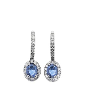 Pendientes Victoria con Zafiros Ovales y Diamantes en Oro Blanco 18k