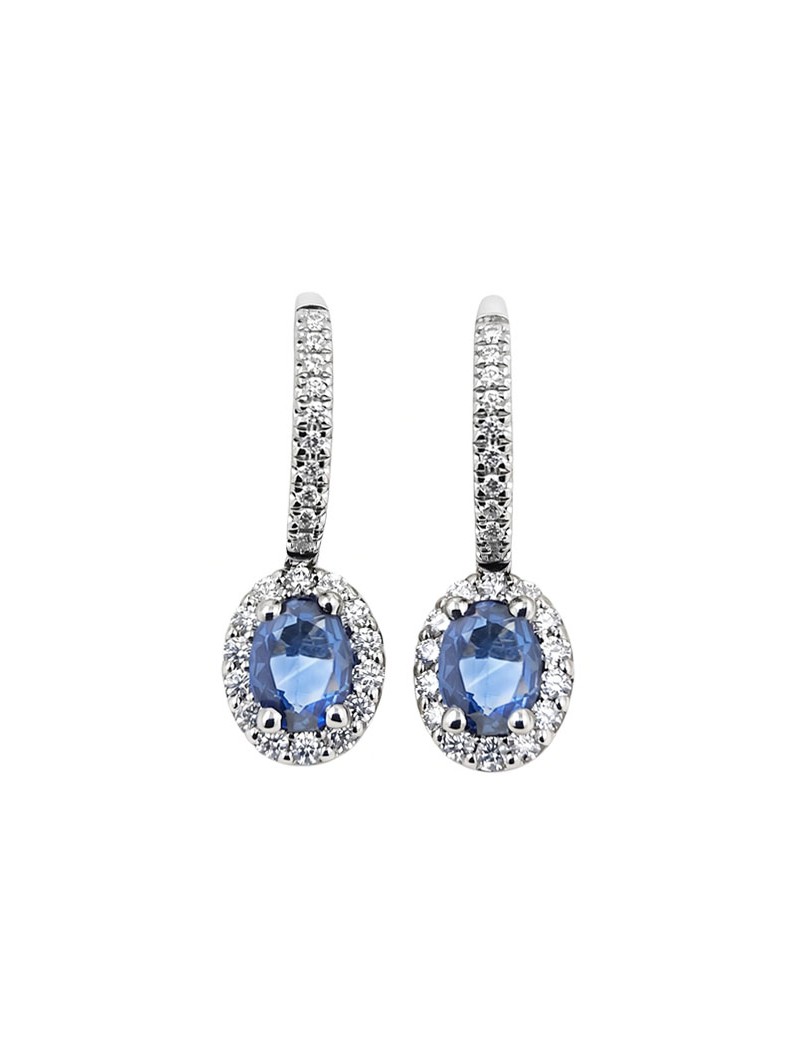 Pendientes Victoria con Zafiros Ovales y Diamantes en Oro Blanco 18k