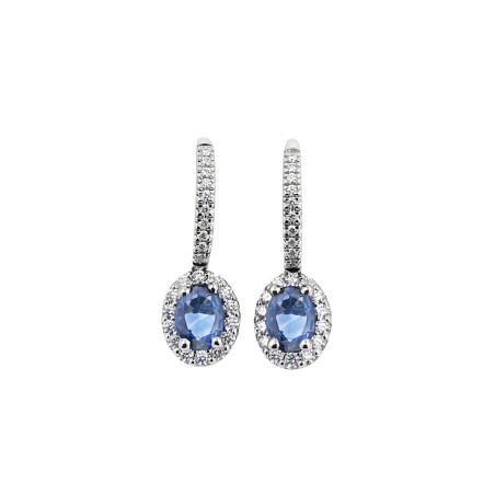 Pendientes Victoria con Zafiros Ovales y Diamantes en Oro Blanco 18k