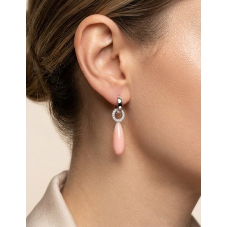 Lola: Apliques Coral Rosa y Diamantes Oro Blanco 18k · Marga Mira