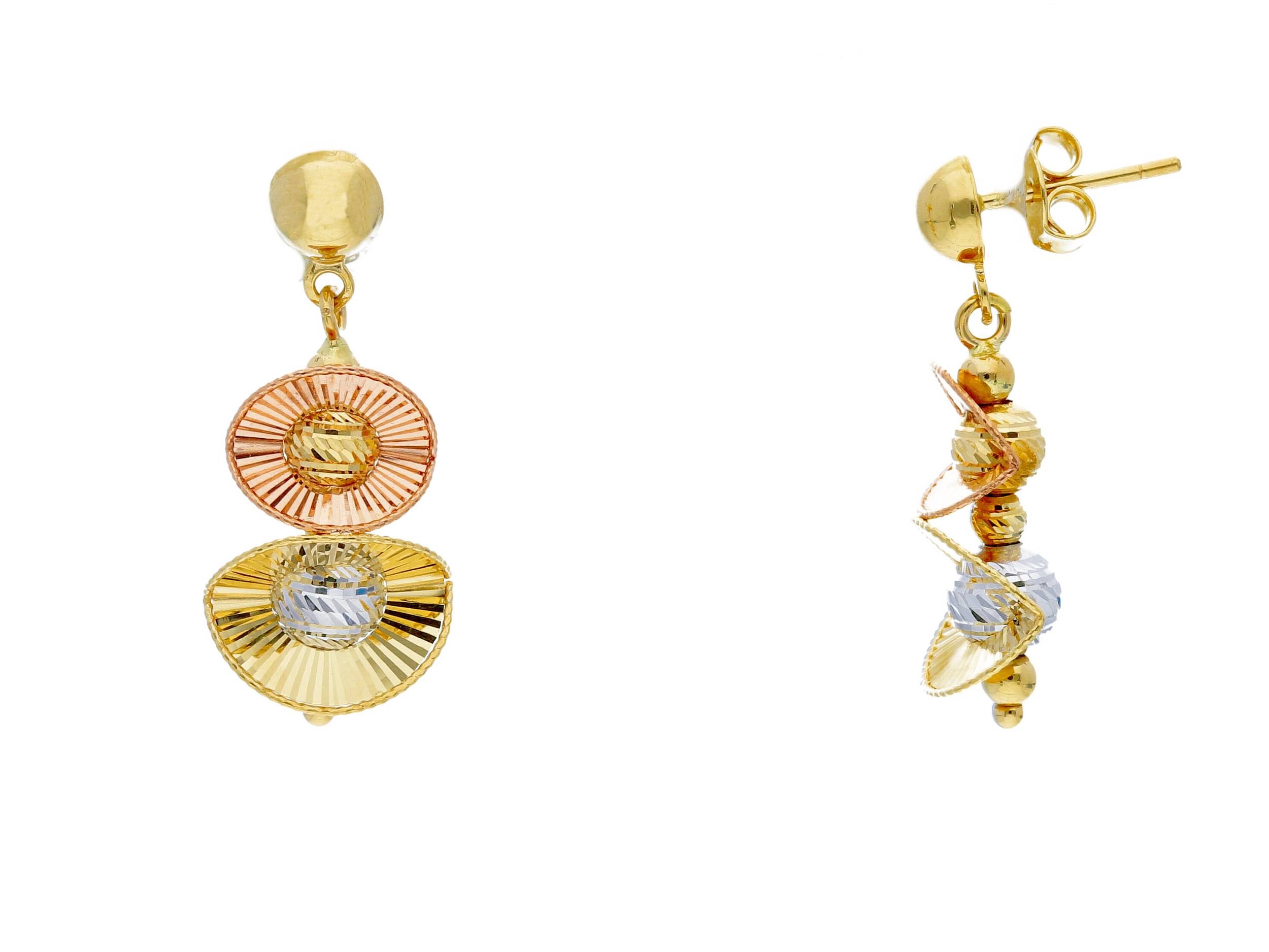 pendientes mujer oro tricolor - pendientes colgantes originales - gold earrings to buy online - joyeria marga mira